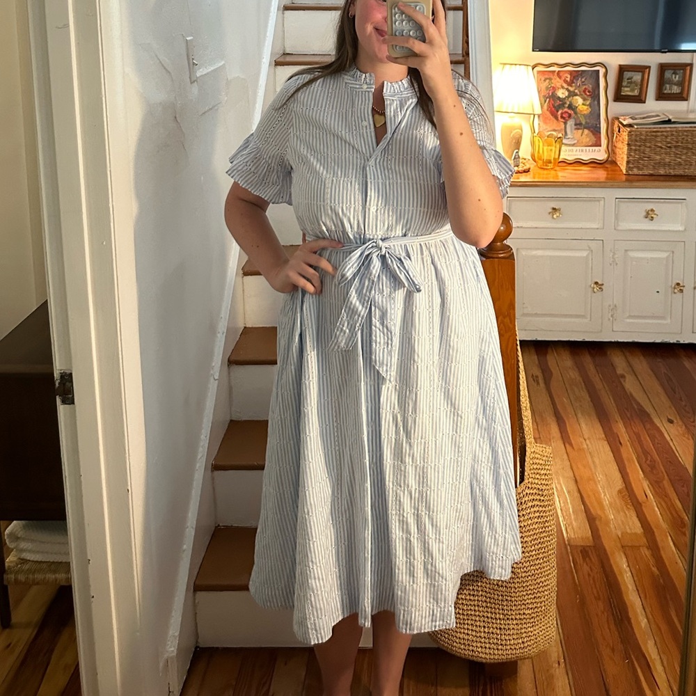 Crown & Ivy Blue and White Striped Midi Dress